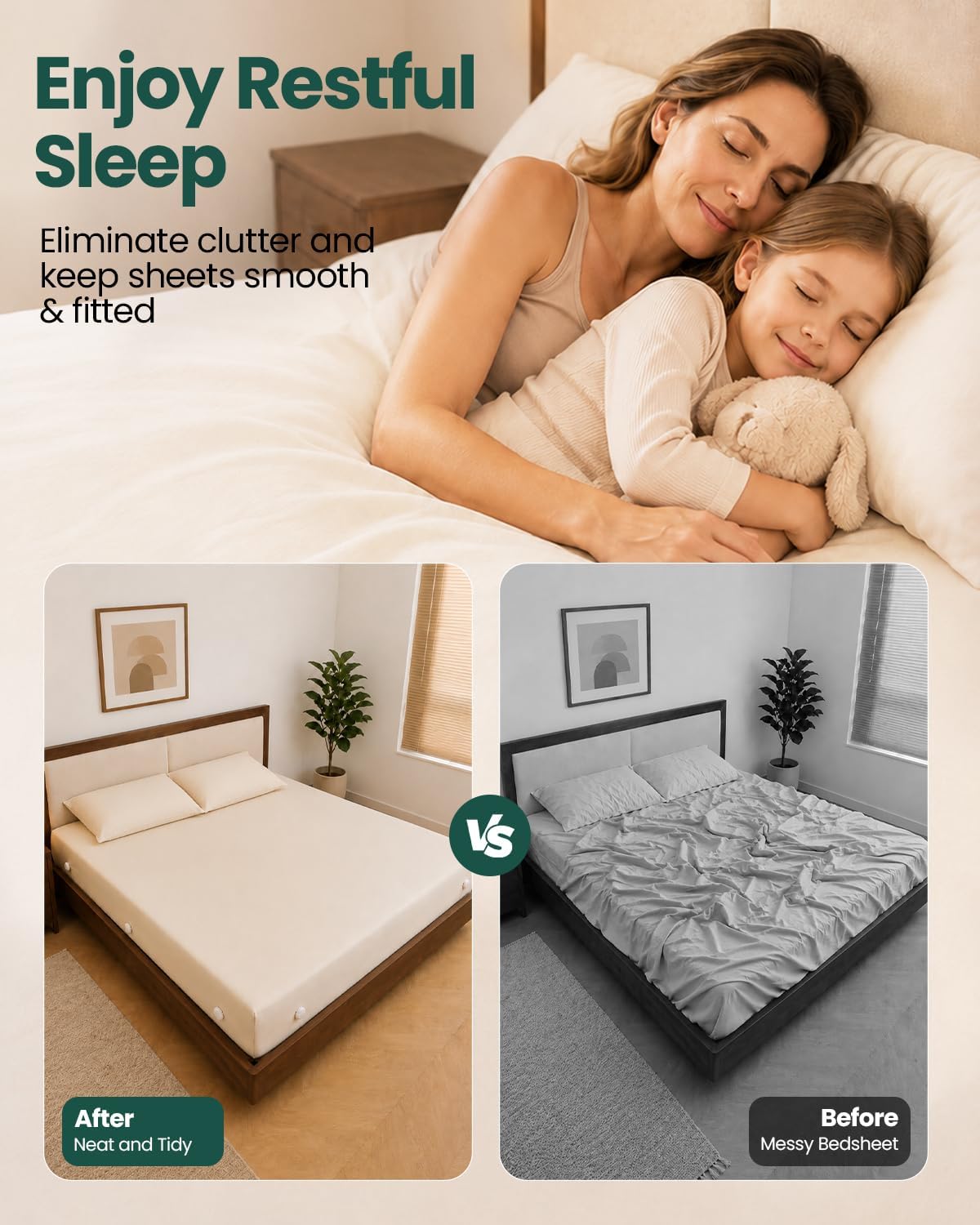 Bed Sheet Holders for Corners: 10 Clips with Side-Edge Locks (Not Just 4 Corners), One-Piece Bed Sheet Straps, No Metal & Anti-Slip, Heavy Duty Fitted Sheet Holder (Twin＆Full Style: 5-8in)