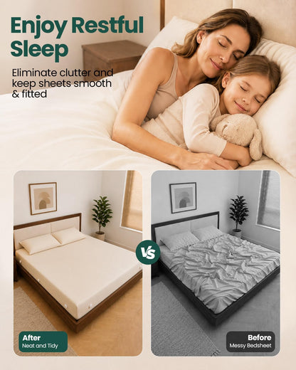 Bed Sheet Holders for Corners: 10 Clips with Side-Edge Locks (Not Just 4 Corners), One-Piece Bed Sheet Straps, No Metal & Anti-Slip, Heavy Duty Fitted Sheet Holder (Twin＆Full Style: 5-8in)