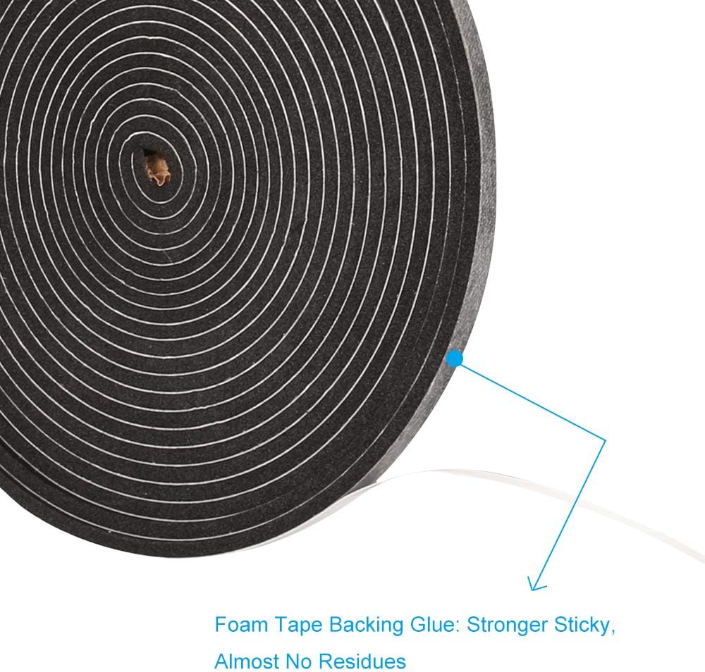 2 Rolls Foam Seal Tape for Door Window Insulation, Soundproof and Shockproof Foam Adhensive Strip, 3/8" Wx3/16 T Single Sided Foam Tape, Cold Air and Draft Closed Cell Seal Strip,Total 32FT