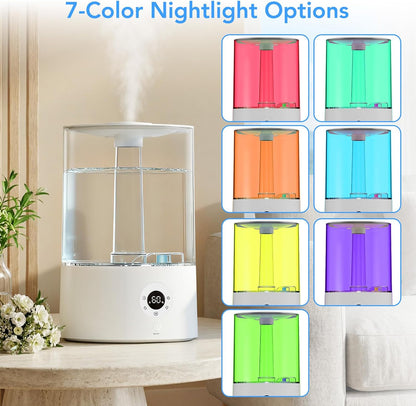 Electactic 4L Top Fill Humidifier for Bedroom, Auto Constant Humidity, Smart Control, Quiet Ultrasonic Cool Mist, 360° Nozzle, 3 Mist Levels, 7-Color Light for Home Office Baby Room