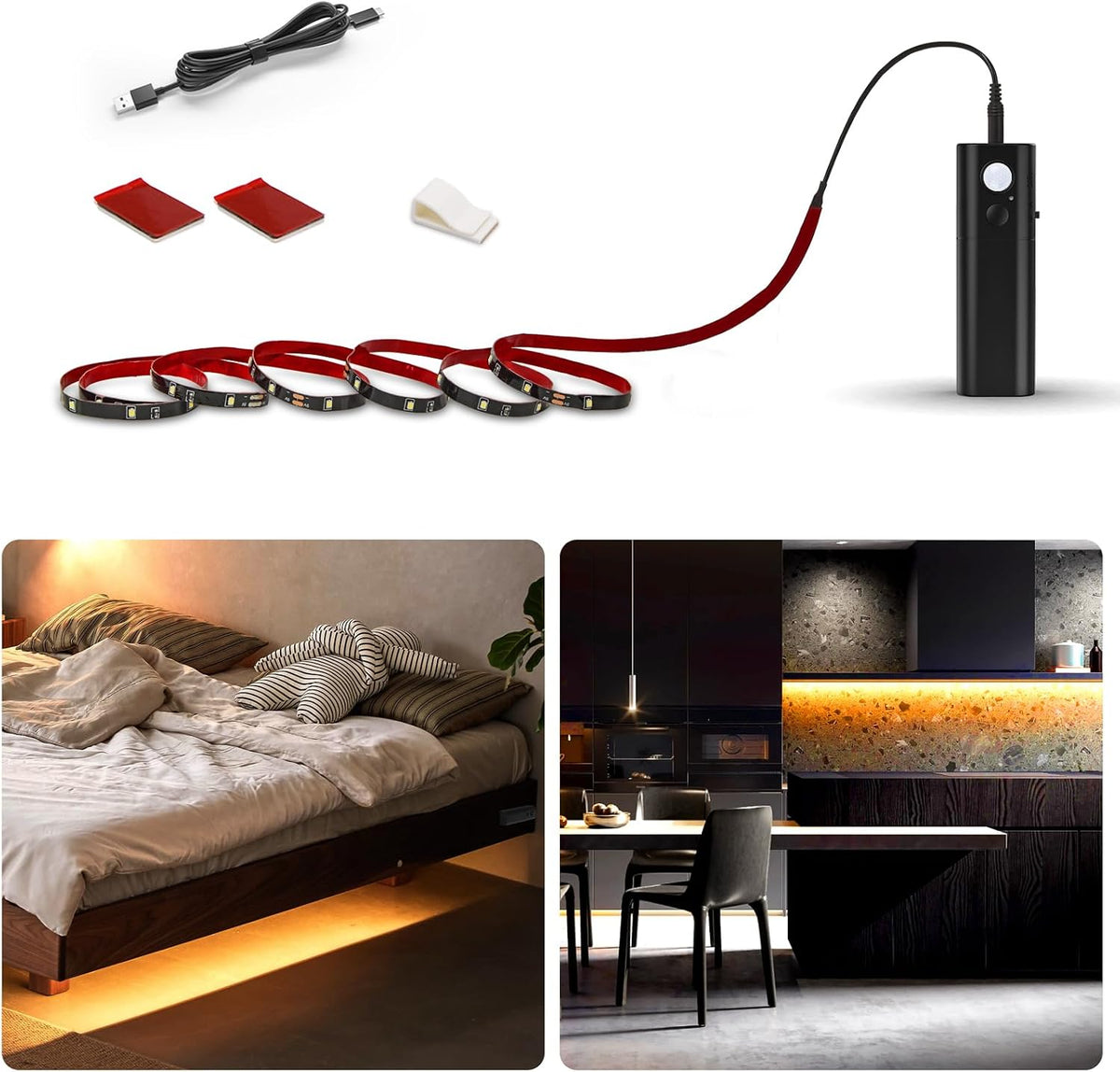 WOBANE Motion Sensor Stair Strip Lights,Rechargeable LED Closet Light,White