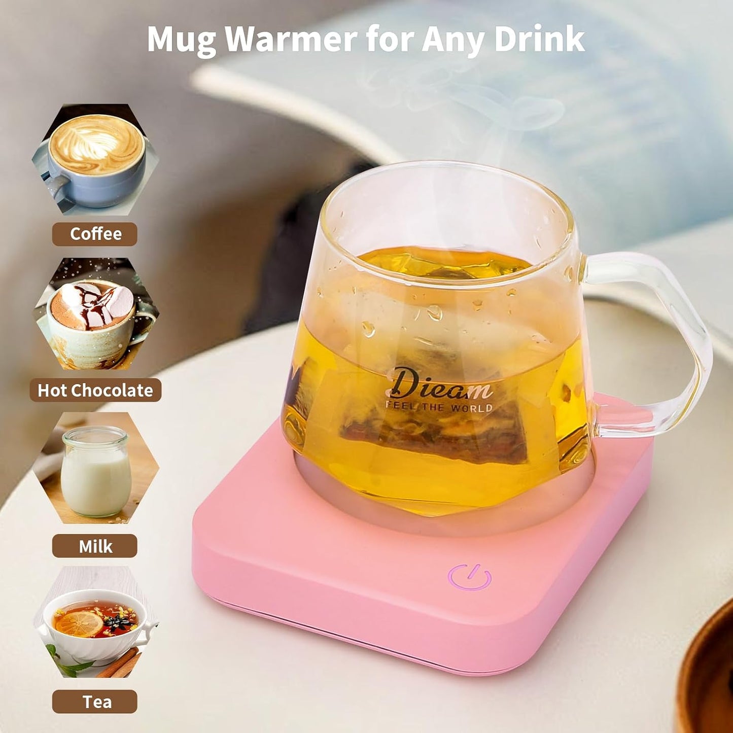 VOBAGA Coffee Mug Warmer, 4 Hours Auto Shut Off Cup Warmer for Office Home Desk with 3 Temperature Settings, Electric Beverage Warmer for Cocoa,Tea, Milk, Soup, for Coffee Gifts, Sky Blue (No Cup)