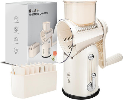 Rotary Cheese Grater Manual Hand Crank with 5 Blades & Suction Base, Kitchen Vegetable Shredder Slicer for Veggie, Nuts, Fruit, Cream