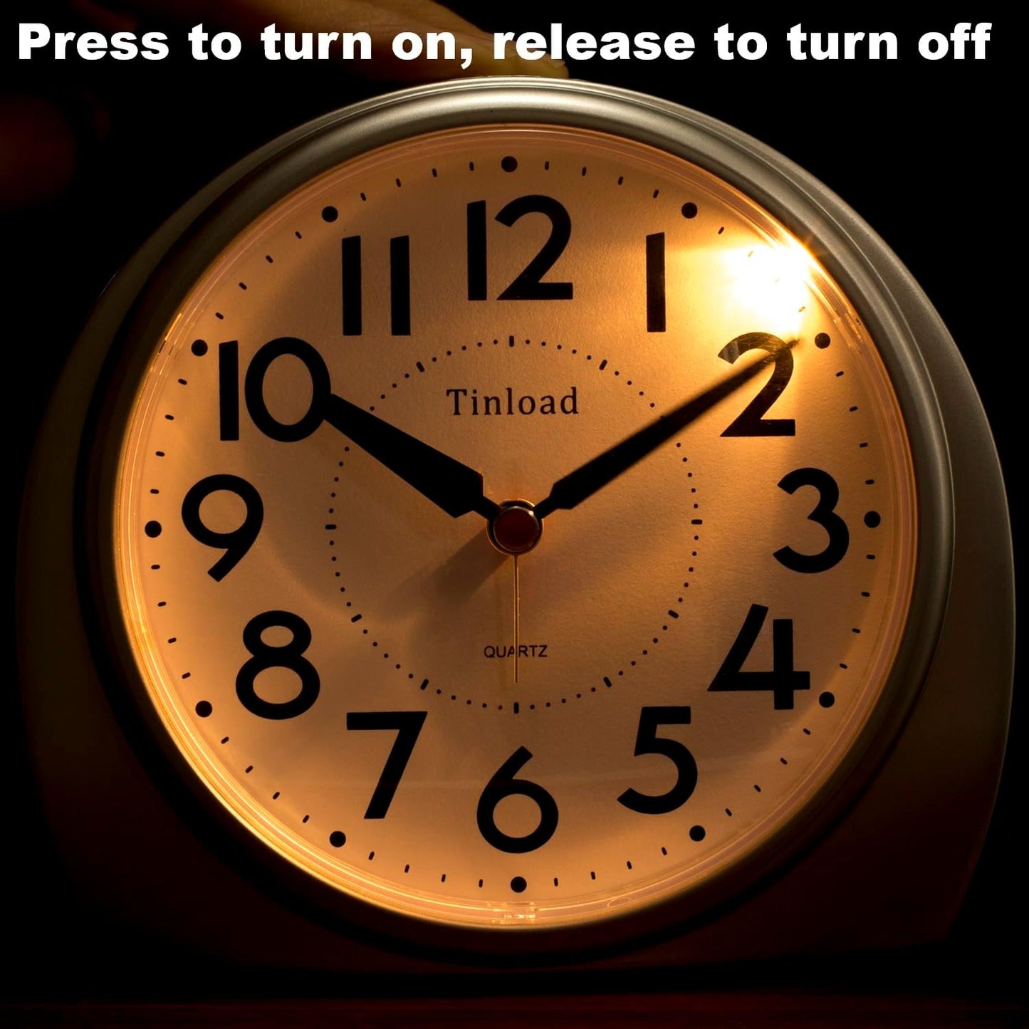 Tinload 5.5" Large Analog Alarm Clock Silent Non Ticking, Gentle Wake, Beep Sounds, Increasing Volume, Battery Operated Snooze and Manual Light, Easy Set