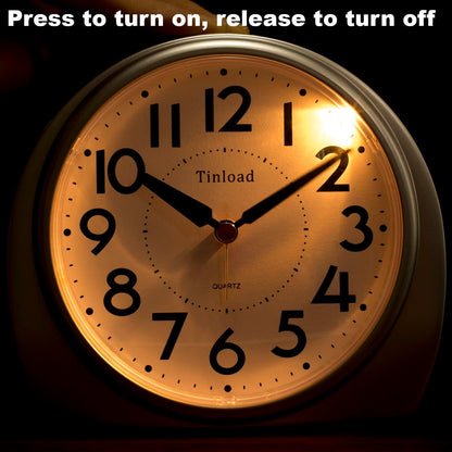Tinload 5.5" Large Analog Alarm Clock Silent Non Ticking, Gentle Wake, Beep Sounds, Increasing Volume, Battery Operated Snooze and Manual Light, Easy Set