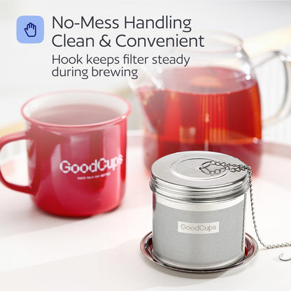 Stainless Steel Tea Infuser for Loose Leaf Tea, Small (1.5” Diameter x 2.2” Height) – Extra Fine Mesh Strainer with Chain Hook & Lid, Reusable Tea Steeper for Mugs, Cups & Teapots