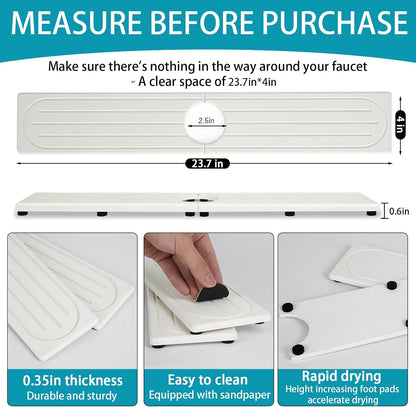 Faucet Mat for Kitchen Sink with Raised Feet, Stone Sink Mat Quick Dry around Faucet, Water Absorbent Stone Tray, Sink Splash Guard & Protectors, Stone Drying Mat for kitchen Counter
