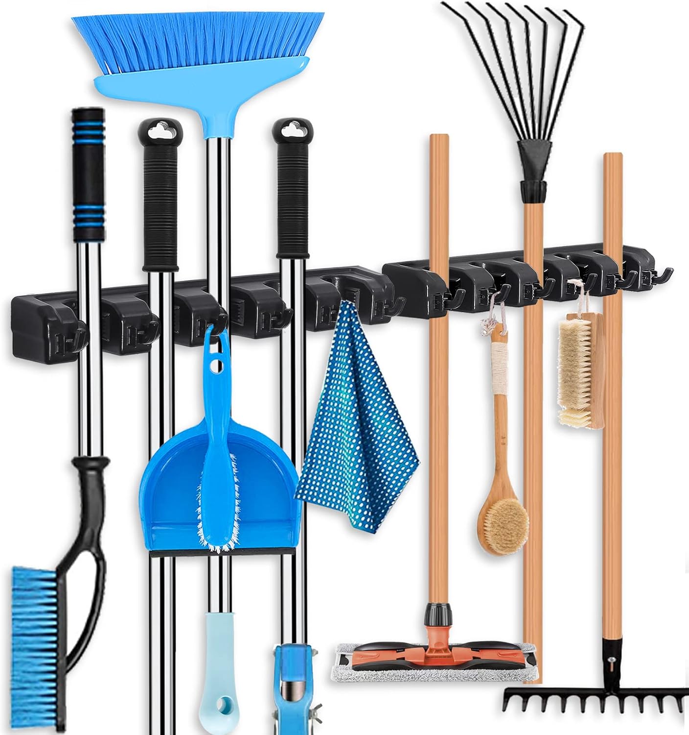HYRIXDIRECT Broom Hanger Wall Mount Broom and Mop Organizer Wall Hanging Garden Tool Organizers Rack Garage Laundry Room Organizations and Storage with Hooks Heavy Duty