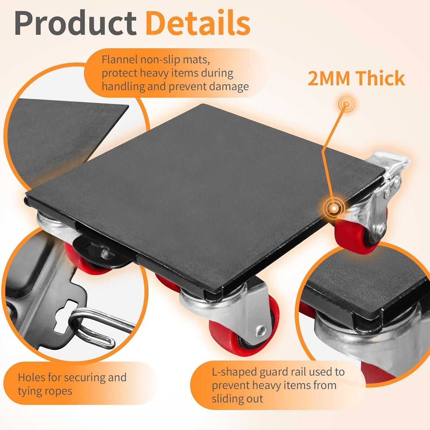 Heavy Duty Furniture Movers with 5 Wheels, 2000 lb Capacity Furniture Dolly Furniture Lifter Jacks Tool Set for Moving Heavy Furniture and Appliances, 360° Rotating Wheels & Side Brake