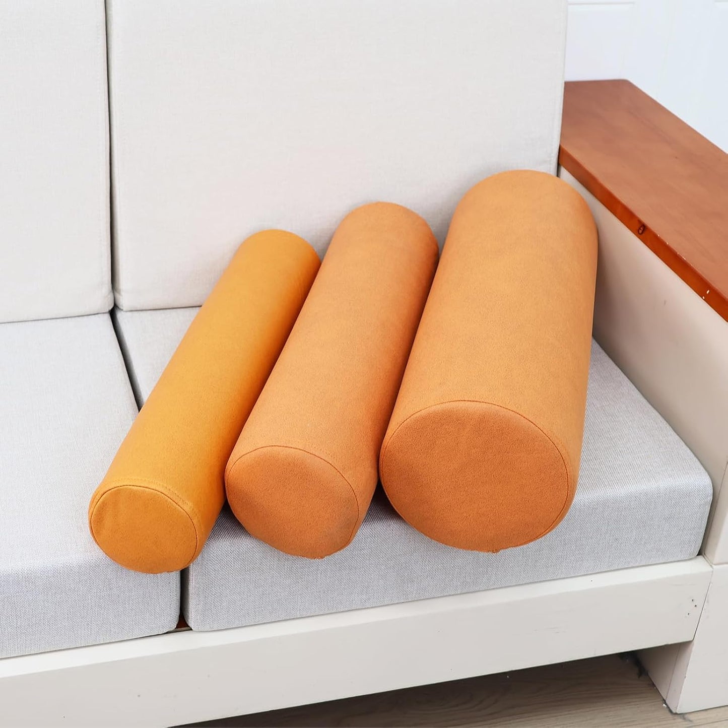 2 Pack Neck Roll Pillow, High-Density Foam Cylinder Bolster Pillow for Neck, Back & Lumbar Support, Ergonomic Round Pillow for Side Sleepers, Sleeping, Removable Washable Cover (7.9''x23.6'' Orange)