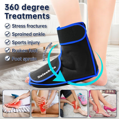 Ankle Ice Pack Wrap for Heel Foot Swelling Pain Relief, Reusable Large Hot Cold Gel Pack for Sprain, Achilles Tendonitis, Arthritis, Plantar Fasciitis, Post-Surgery, Sports Injury (Black,1pcs)