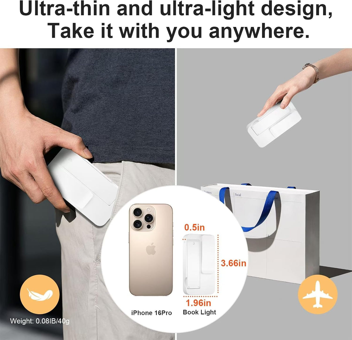 NEWZCLA【2 Pack】Rechargeable Book Light for Reading in Bed,Foldable Clip-On Reading Light,Lightweight 3 Color Amber Eye Care & Stepless Dimming,80H Lasting LED Lamp Gifts for Book Lovers,Travel/2*Black