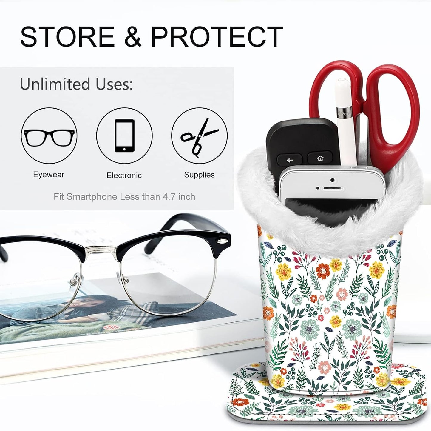 FINTIE Plush Lined Eyeglasses Holder, Glasses Stand Case For Nightstand | Soft Plush Lining, Bedside Eyeglasses Holder, Office Desktop Organizer, Small Item Storage, Anti-Scratch - Colors A