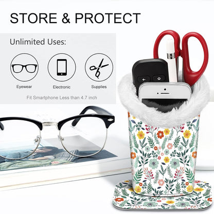 FINTIE Plush Lined Eyeglasses Holder, Glasses Stand Case For Nightstand | Soft Plush Lining, Bedside Eyeglasses Holder, Office Desktop Organizer, Small Item Storage, Anti-Scratch - Colors A