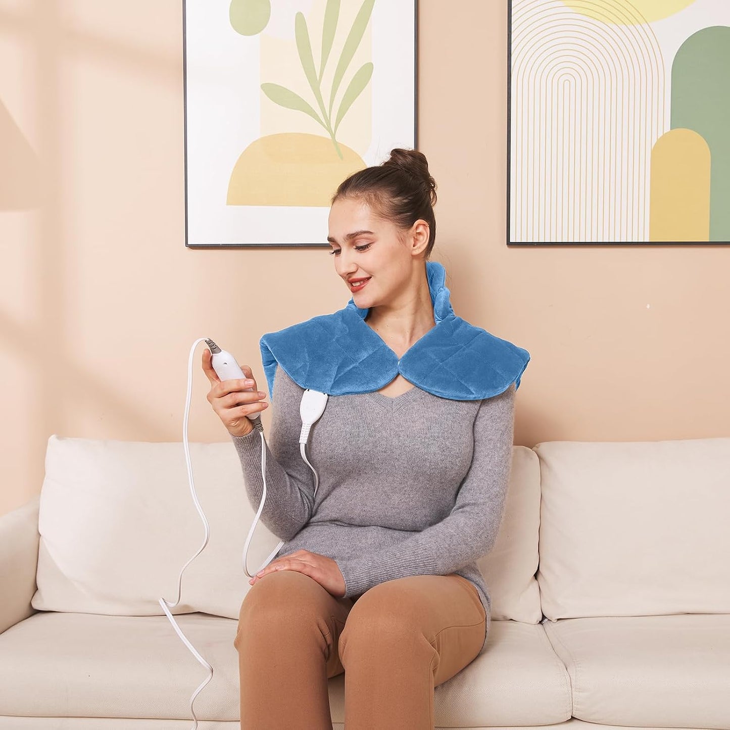 Ruqiji 19" x 24" Weighted Neck&Shoulder Heating Pad, 2.5lbs with 12 Temperature Settings&Countdown Timer,Pain Relief for Neck/Shoulders/Menstrual Pain(Dark Gray)