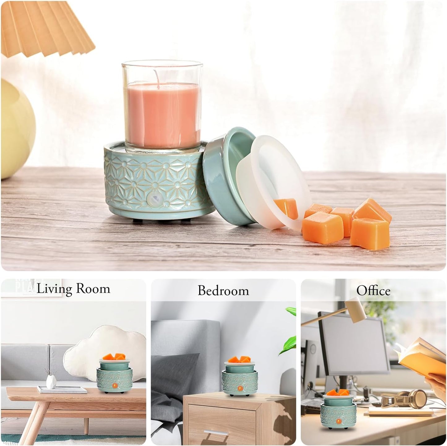ASAWASA 2PCS Smart Candle Warmer for Large Jar, Coffee Mug Warmers, with Gravity Switch Auto Shut-On/Off, Safely and evenly Release The Aroma, Keep The Drink Warmth, Best Ideals Valentines Day Gifts