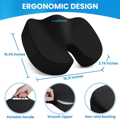 TushGuard Seat Cushion for Office Chair, Memory Foam Chair Cushion, Black