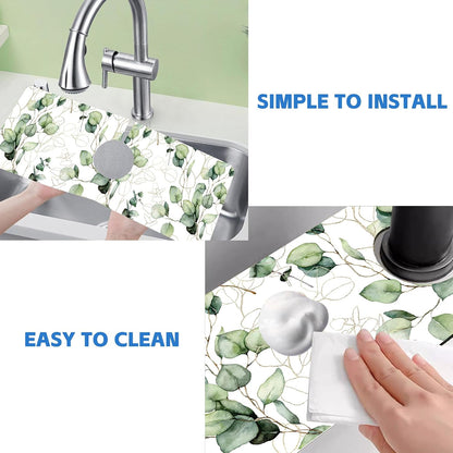 Abstract Watercolor Leaves Sink Faucet Absorbing Mat Sink Splash Guard Faucet Mat Draining Mat Fast Drying Sink Protectors for Kitchen and Bathroom 5.5"×15"