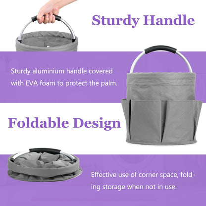 17L Cleaning Caddy with Handle and 6 Pockets, Foldable Cleaning Supply Caddy, Portable Shower Caddy in 600D Oxford Fabric, Multifunctional Storage Basket for Camping, Gardening, Black