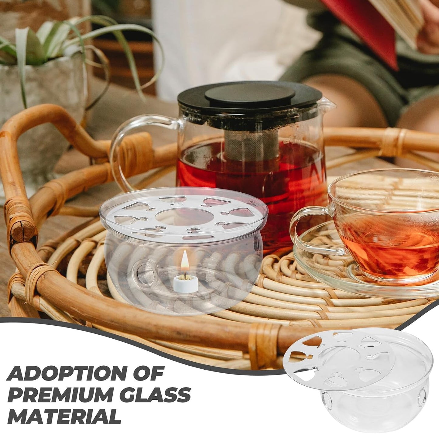 BESPORTBLE Household Glass Teapot Warmer with Heat-Resistant Base Safe Glass Tea Stove Heater for Warming Tea and Food Compact Design for Home Decoration and Practical Use