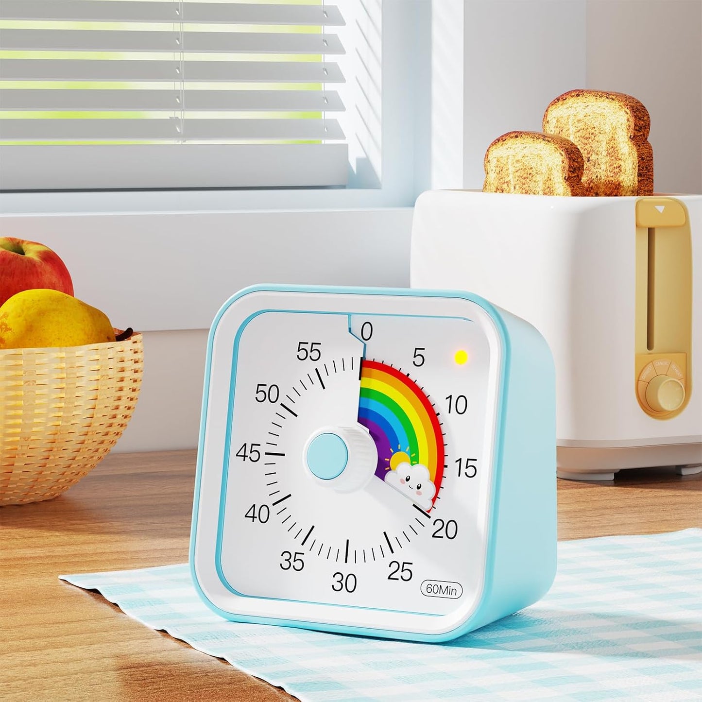Visual Timer for Kids, Countdown Timer with Pause Function, White | Timer for Kitchen Cooking, Classroom, Study, Toddler, ADHD, Cute Timer Clock, Alarm 3 Volume Levels, Light Indicator