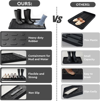 tchdio Durable Rubber Boot Tray and Shoe Mat for Entryway - Heavy Duty Waterproof Shoe Tray Organizer, Non Slip Boot Trays for Front Door, Entryway Muddy Shoes Storage, 16x27.5 Inches