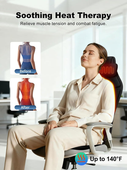 Vibration Massage Seat Cushion with Heat, Full Back & Neck Massager for Chair, 8 Motors Massage Pad with Adjustable Lumbar Support, Heated Chair Cushion for Office Home Recliner
