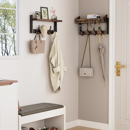 Evermagin 29" Coat Rack Wall Mount with Shelf for Entryway, Rustic Brown | Wall Mounted Coat and Key Rack with Hooks, Key Holder with Mail Organizer for Wall, Living Room, Mudroom, Bedroom