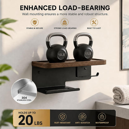 Toilet Paper Holder with Wide Walnut Shelf, Wall Mount Matte Black | 14.29 X 4.8 in Wide Solid Wood Shelf with Waterproof Finish,Rust-Resistant SUS304 Stainless Steel,Adhesive or Screw Mount