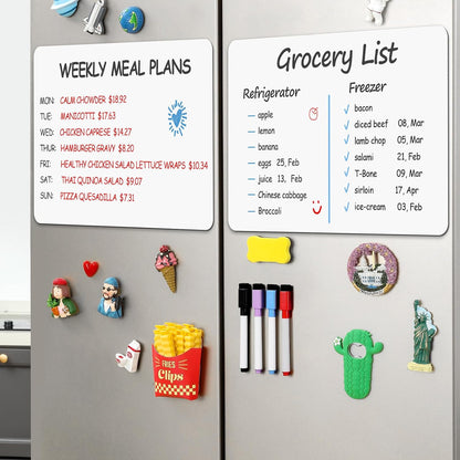 4 PACK Magnetic Dry Erase Board Sheet for Fridge, 12"x8" Erasable Refrigerator WhiteBoard w/ 6 Markers & 1 Eraser- Smooth and Flexible Small Magnet Blank Notepad for Home Kitchen Organizer and Planner