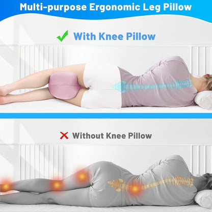 Knee Pillow for Side Sleepers, Leg Pillow with Cooling Cover, Memory Foam Body Pillow for Side Sleeping, Heart-Shape Cushion for Hip, Back & Sciatica Pain Relief, Grey