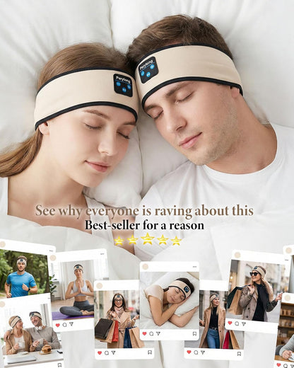 Perytong Sleep Headphones Bluetooth 5.4 Headband, Wireless Sleep Headphones with Ultra-Thin HD Stereo Speakers for Side Sleepers, Soft & Sweat Resistant Sport Headband for Yoga Travel Workout
