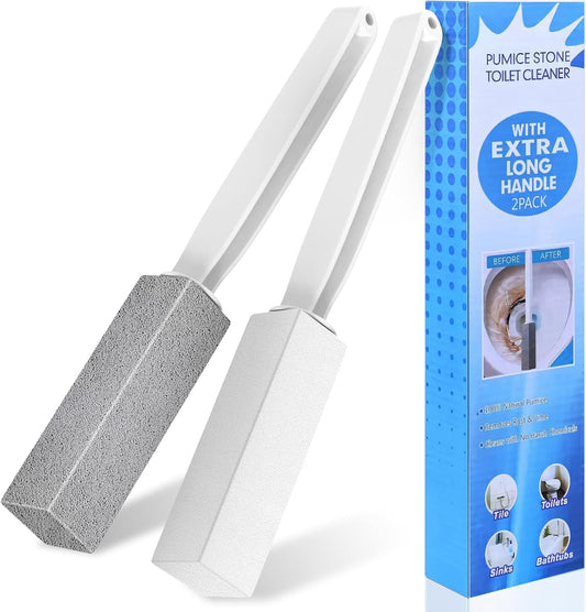 Laiyeoy Pumice Stone Toilet Bowl Cleaner, Hard Water Stain Remover | 2Pack, with Long Handle,Removes Rings,Rust/Lime,Safe for Porcelain, For Toilet Brush/BBQ Grills/Sink/Pool/Bathroom.