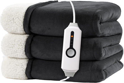 Electric Heated Blanket Full Size 72"x84" – Light Gray | ETL for Safe Overnight, 4 Heat Settings & 10H Auto Off, Dual-Sided Microplush Sherpa for Home Night, Machine washable