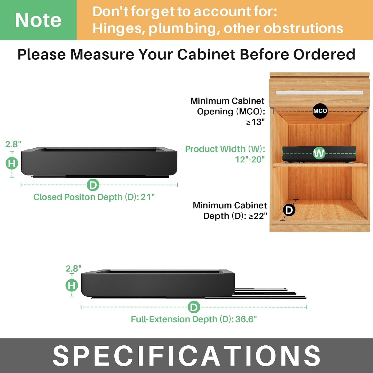 Kitstorack Pull out Cabinet Organizer, Expandable(12"-20") Heavy Duty Slide out Drawers Fixed with Adhesive Nano Film for Pots, Roll out Shelf Storage for Kitchen Base Cabinet Organization(White)