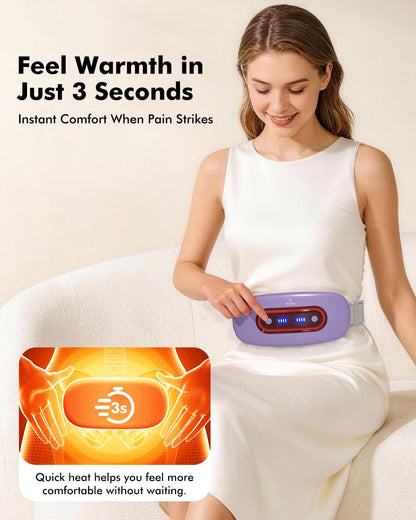 Portable Cordless Menstrual Heating Pad with 4 Heat Levels and 4 Massage Modes,Electric, Fast Large Heating Belly Wrap Belt (Black)