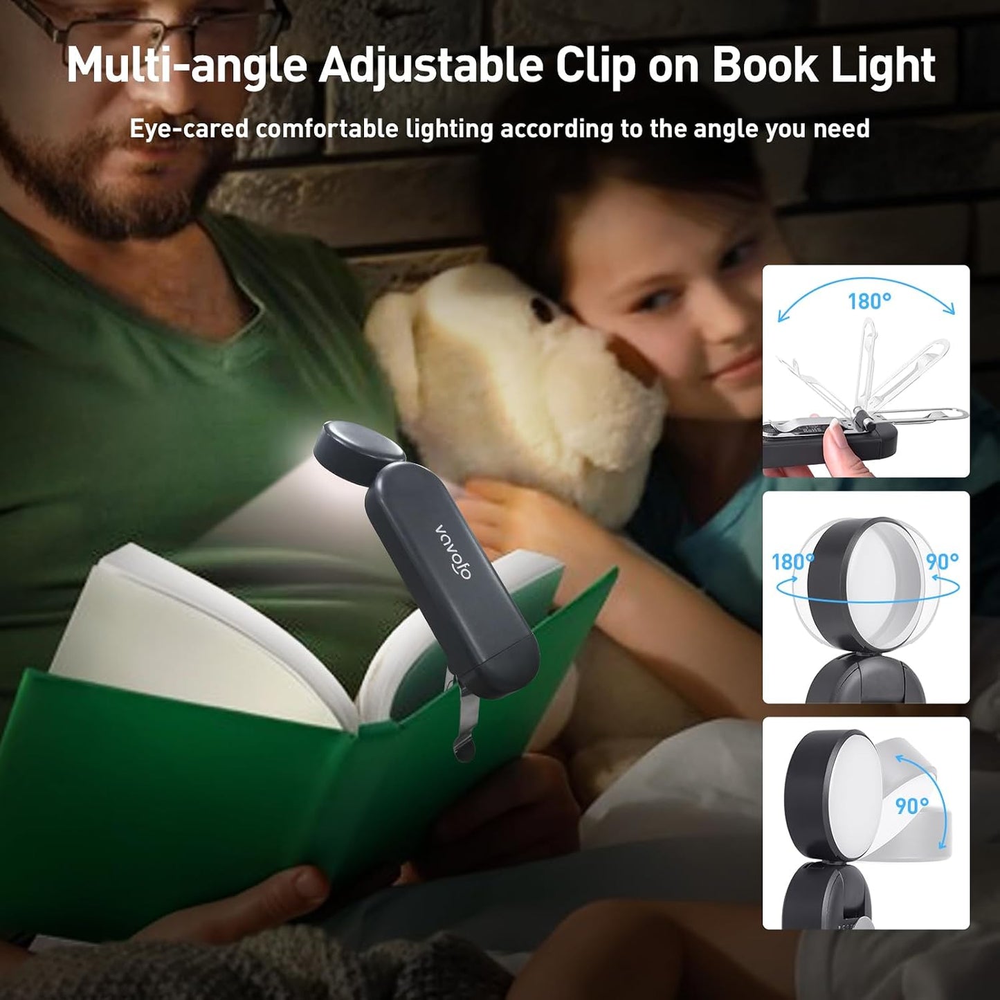 VAVOFO USB Rechargeable Bookmark Reading Light, Blue Light Blocking Amber LEDs for Bedtime Reading - Clip On, 9 Lighting Modes