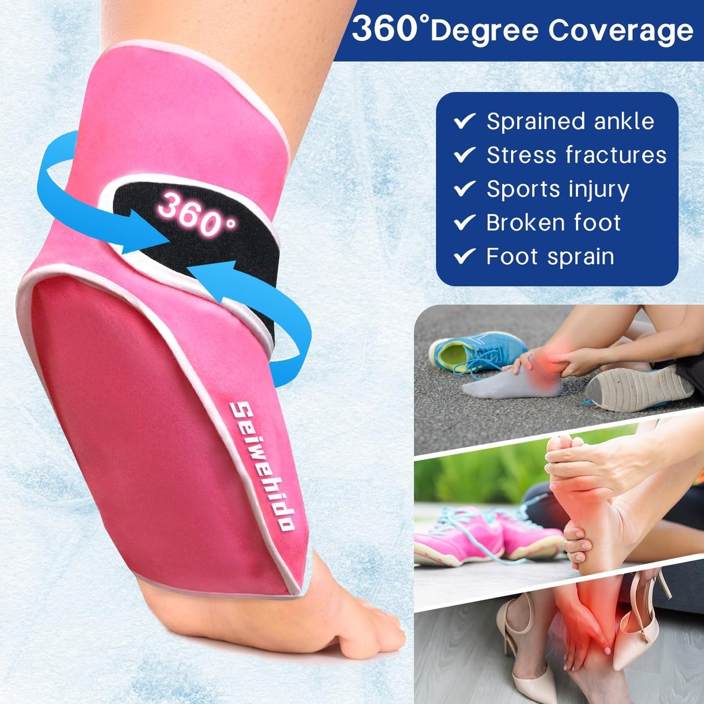 Ankle Ice Pack Wrap for Heel Swelling Pain Relief Reusable Gel Hot Cold Compress for Achilles Tendonitis Plantar Fasciitis, Post-Surgery, Sports Injury(1pcs,Blue)