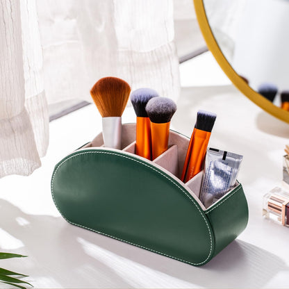 Remote Control Holders Organizer Box with 5 Compartment PU Leather Caddy | Multi-functional Office Desk Storage Caddy Store Tv Remote for Media Player,Brush,Pencil,Glassees&Office Supplies