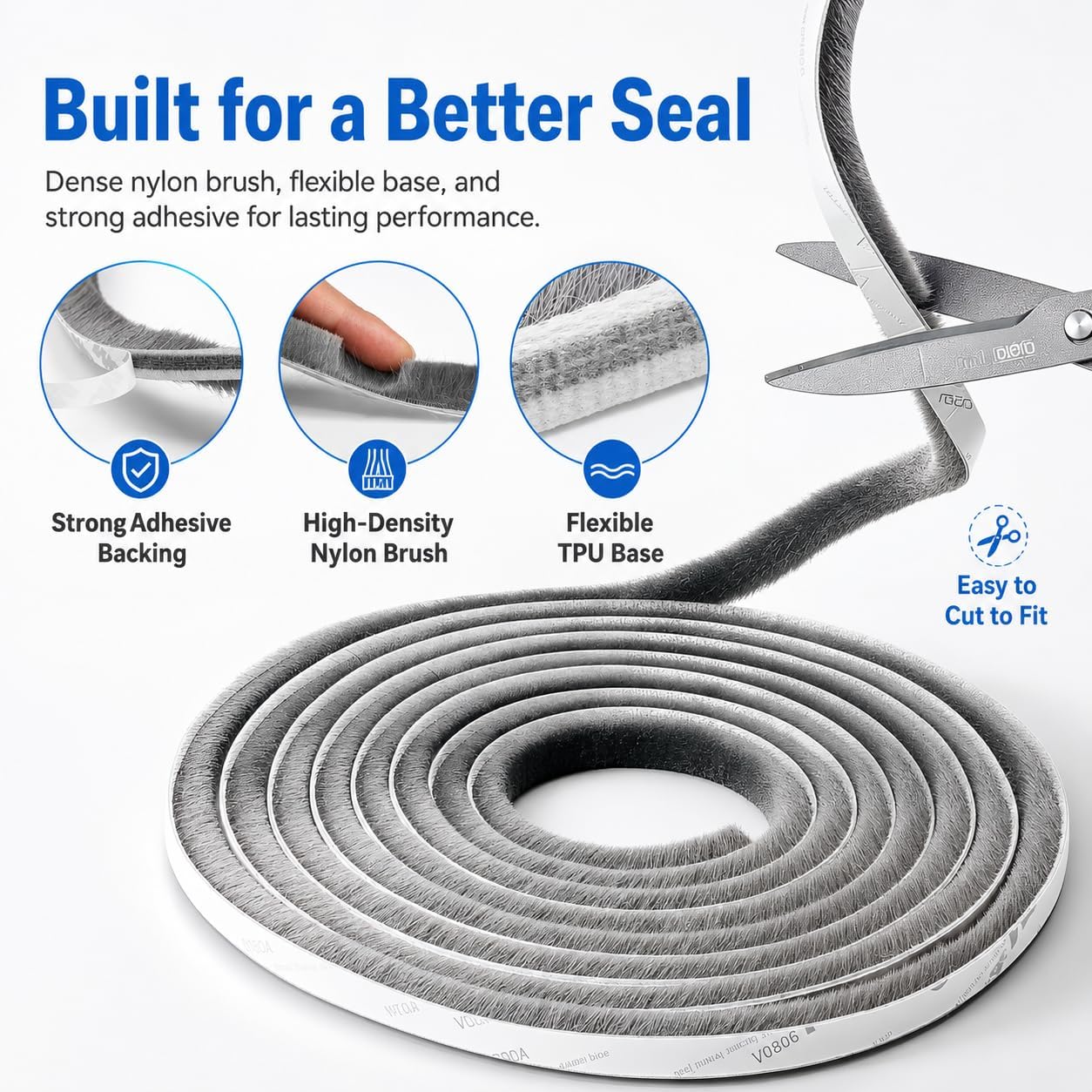 20FT Brush Weather Stripping, Self-Adhesive Pile Door Seal Strip for Sliding Doors and Windows, Felt Weatherstrip Draft Stopper, Soundproof Dustproof Window Gap Seal, Gray