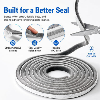 20FT Brush Weather Stripping, Self-Adhesive Pile Door Seal Strip for Sliding Doors and Windows, Felt Weatherstrip Draft Stopper, Soundproof Dustproof Window Gap Seal, Gray