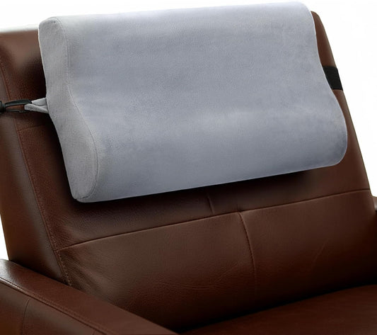 Chunful Memory Foam Neck Pillow for Recliner B-Shaped Headrest Neck Pillow Support Cushion for Recliners Chairs Driving Travel, Soft Plush Fabric Pillowcase, Detachable Buckle Strap