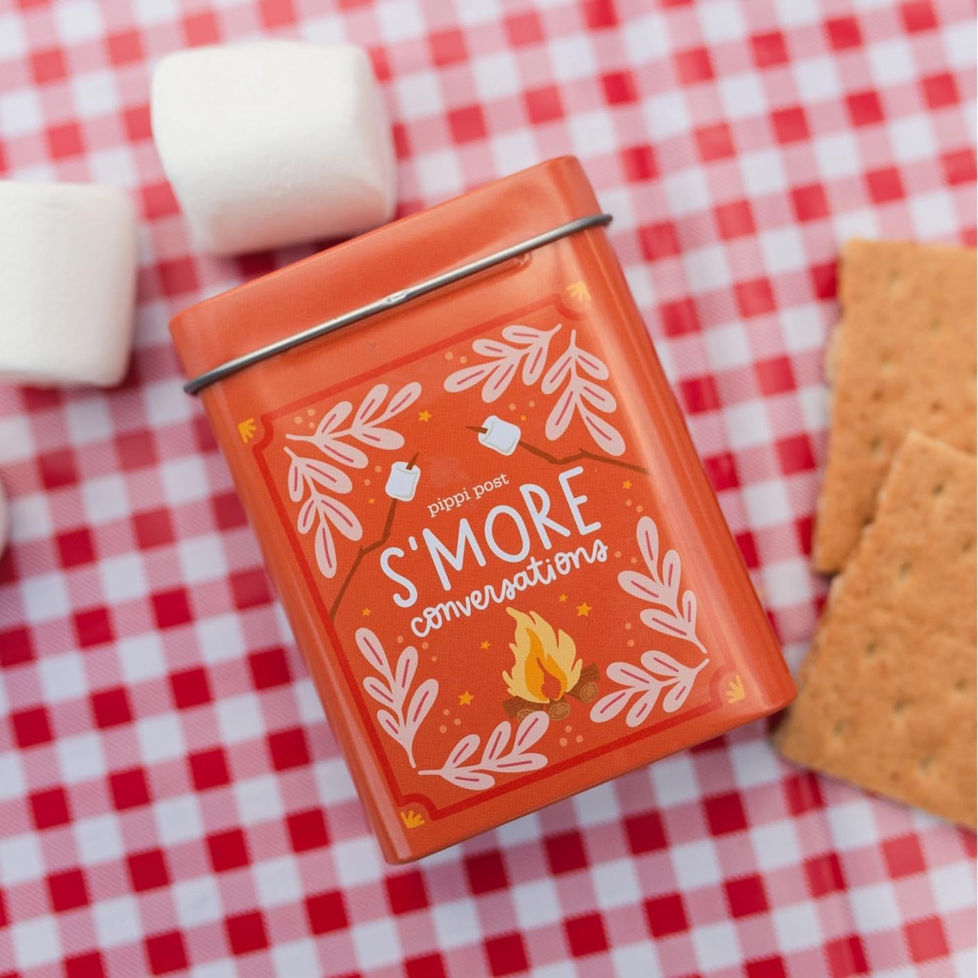 Pippi Post S'More Nature Conversation Cards with Tin, 50 Outdoor Prompts | 50 Conversation Starter Cards, Decorative Storage Tin, Ice Breaker Game