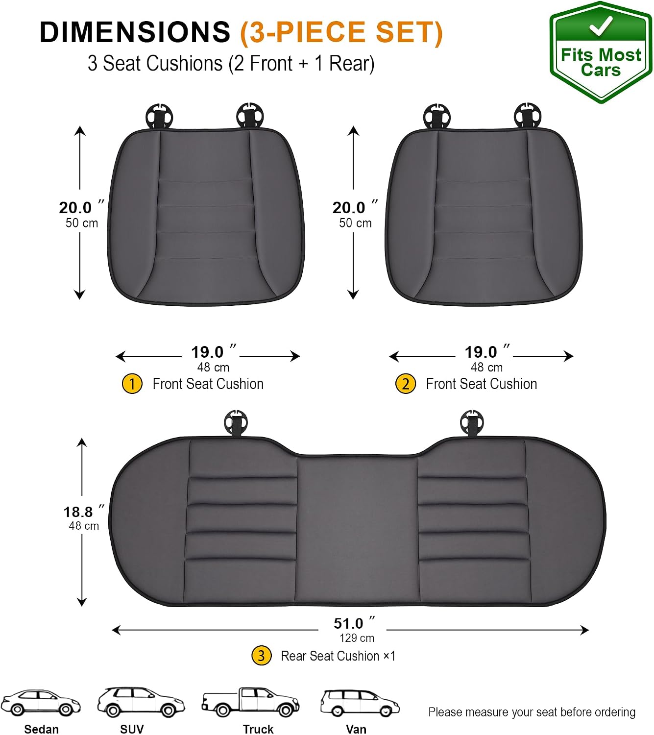 kingphenix Memory Foam Car Seat Cushion for Driver and Office Chair Comfort | 1.2-Inch-Thick Memory Foam Seat Pad, Soft, Breathable Fabric, Non-Slip Silicone Bottom for Long Drives and Office Use, Black