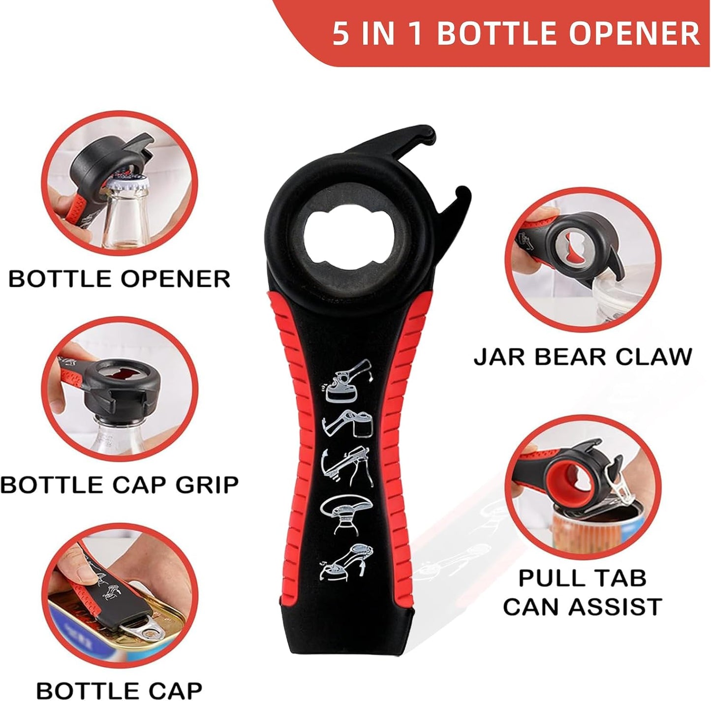 Jar Opener for Seniors with Arthritis,Jar Opener for Weak Hands,5-in-1 Bottle Opener,4-in-1 Can Opener (A-Blue)