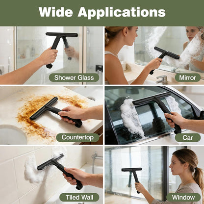 Roylvan Silicone Shower Squeegee for Glass Doors with Built-in Hook, Black | All-in-One Shower Squeegee with Ergonomic Grip, Household Window Mirror Cleaner for Bathroom Glass Kitchen Tile Wall Car