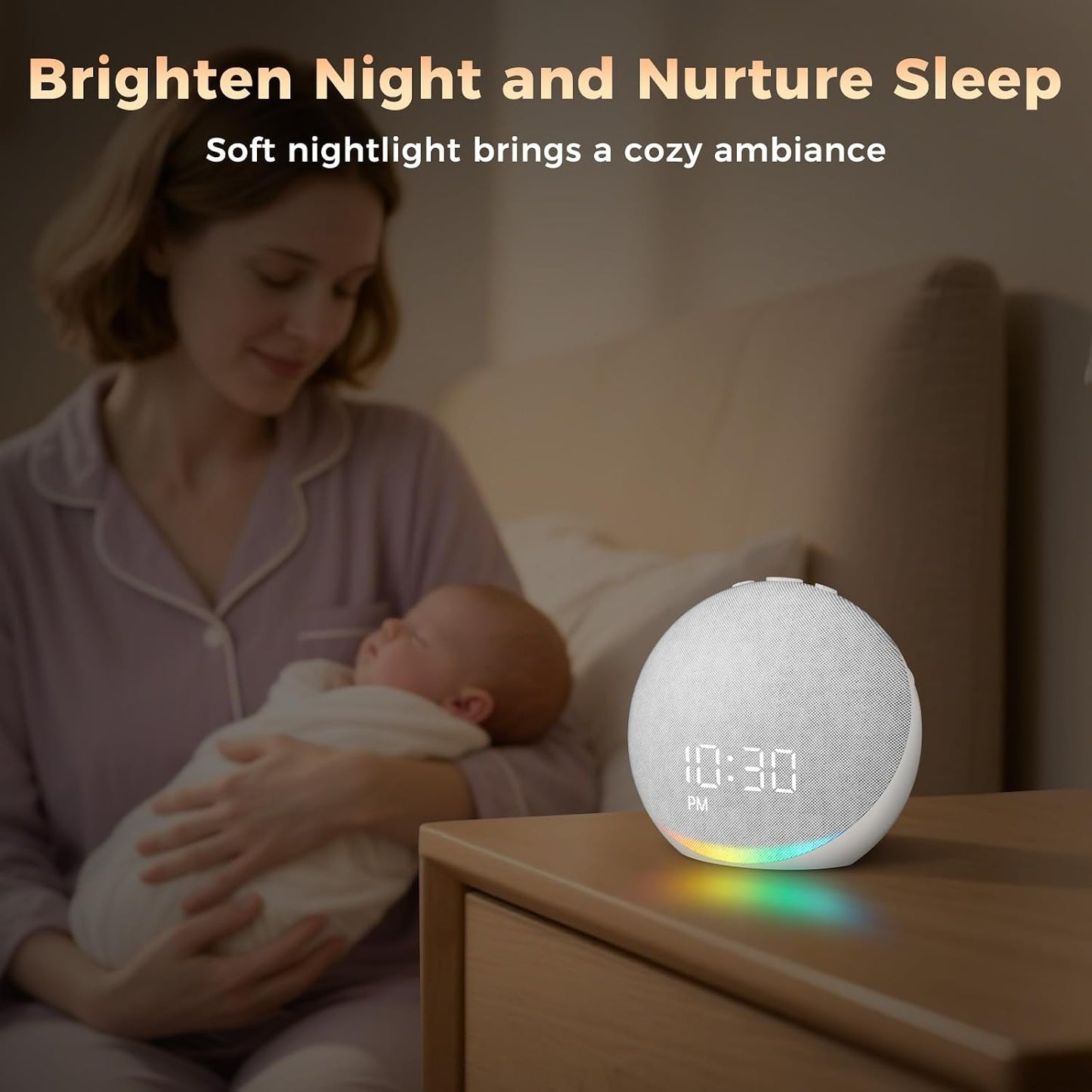 Sound Machine Alarm Clock for Bedroom: 25 Natural Sleep Sounds | White Noise Machine for Adults Kids Baby - Gentle Wake Up Alarm with Bluetooth Speaker - Putty
