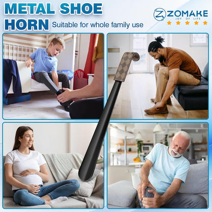 ZOMAKE Shoe Horn Long Handle for Seniors Men Women,Metal Long Shoehorn for Boots,16.5" Shoe Spoon Helper(Brown Handle) | 1Pack Stainless Steel Boot Horn Shoe Spoon Helper, Smooth Edges, Comfort Grip, No Bending Over, Shoe Protection(Brown Handle)