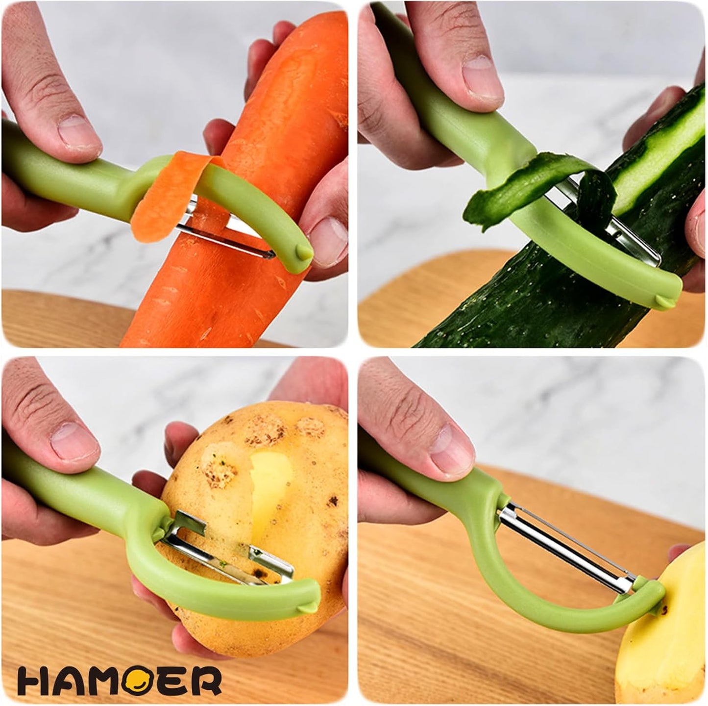 2Pack Swivel & Julienne Peeler Set Ergonomic Black Grip,420 SS Blade | Modern minimalist handle,Simple structure,Multifunctional,Cartorya peeler,Blade guard