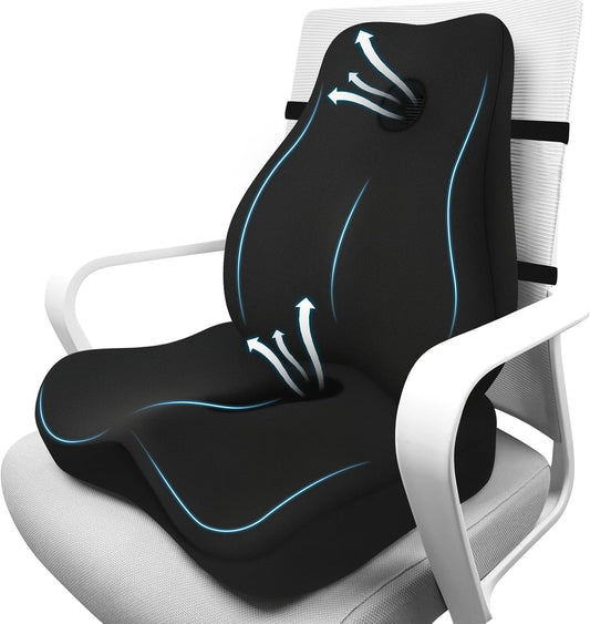 Lumbar Support Pillow & Seat Cushion for Office Chair, Memory Foam Office Chair Cushion for Tailbone Pain Relief and Lower Back Support, Ergonomic Desk Chair Cushion for Gaming,Wheelchair,Home